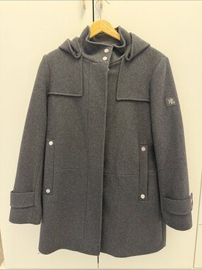 Ralph Lauren Hooded Wool-Blend Pea Coat in Charcoal